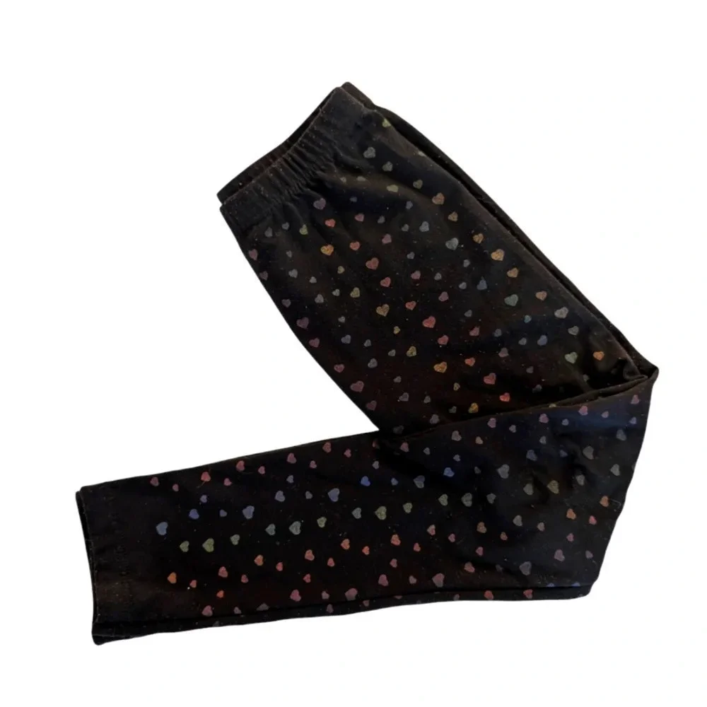The Children's Place Black Colored Metallic Heart Girls Leggings Size L 10-12